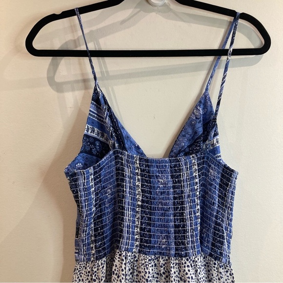 JAPNA Sz L Ruffle Hem Tiered Criss Cross Peep Bodice Spaghetti Straps Maxi Dress - Picture 7 of 12